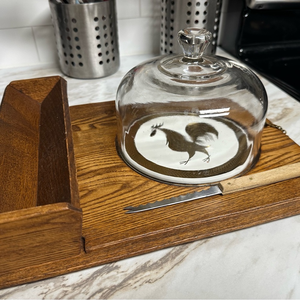 Golden Rooster Tile Wood Cheeseboard & Charcuterie Tray MCM Japan 1960s VTG 14”